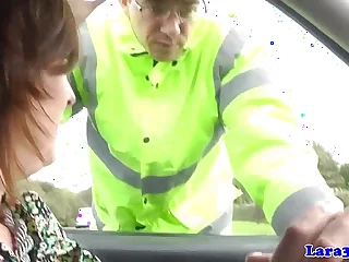 Grown up british skank swallows officials cum